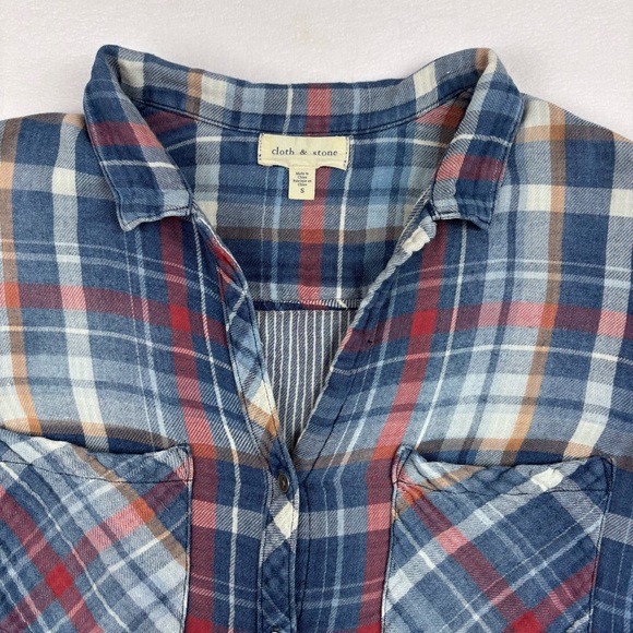 Anthropologie~ Cloth & Stone Women’s Small Soft Long Sleeve Plaid Button Up Top - Picture 3 of 12
